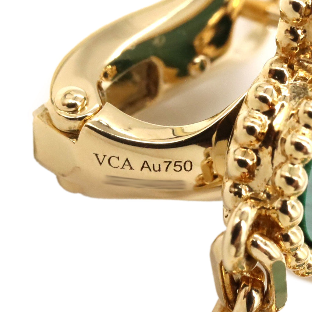 Van Cleef & Arpels 18K Yellow Gold and Malachite Magic Alhambra 3 Motif Earrings