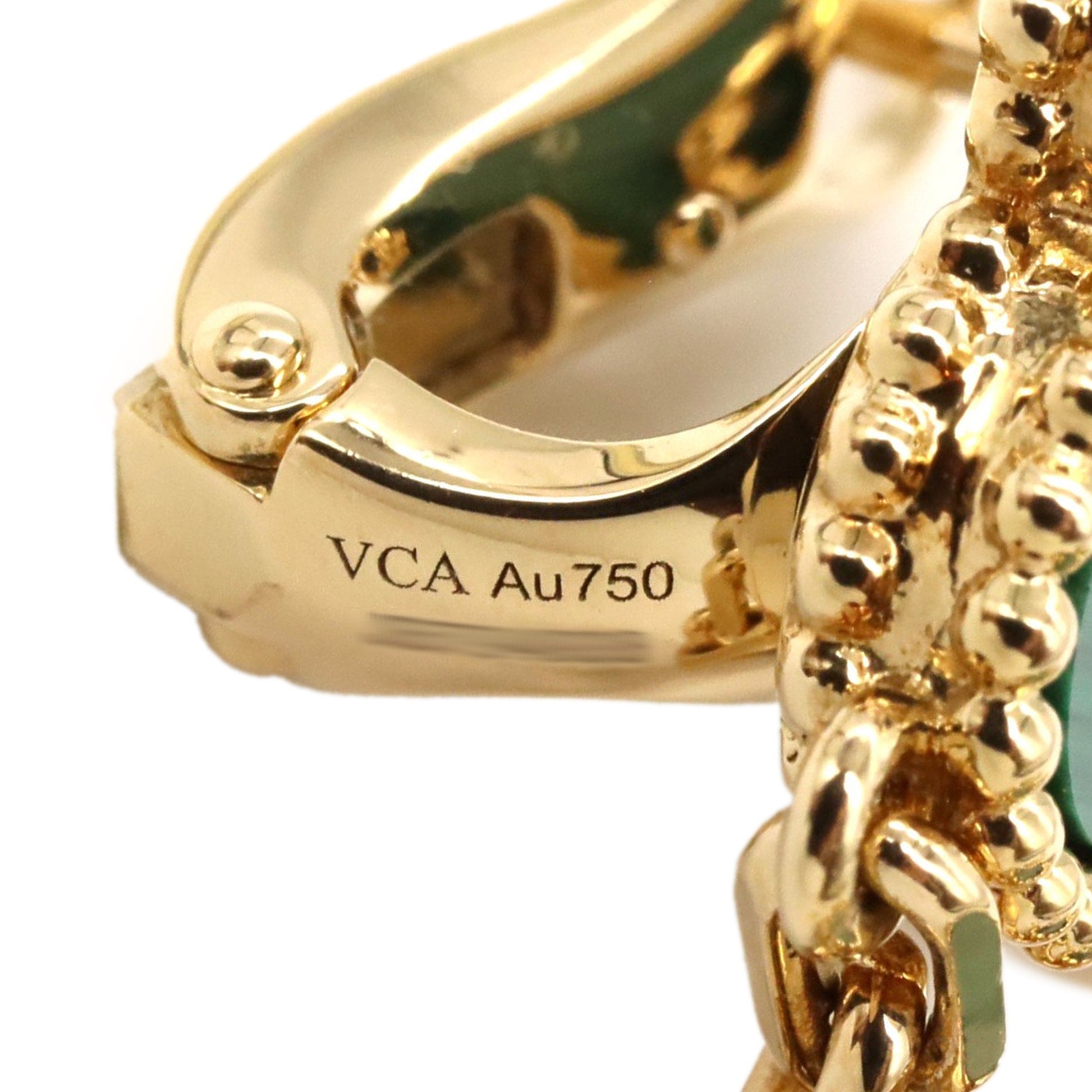 Van Cleef & Arpels 18K Yellow Gold and Malachite Magic Alhambra 3 Motif Earrings