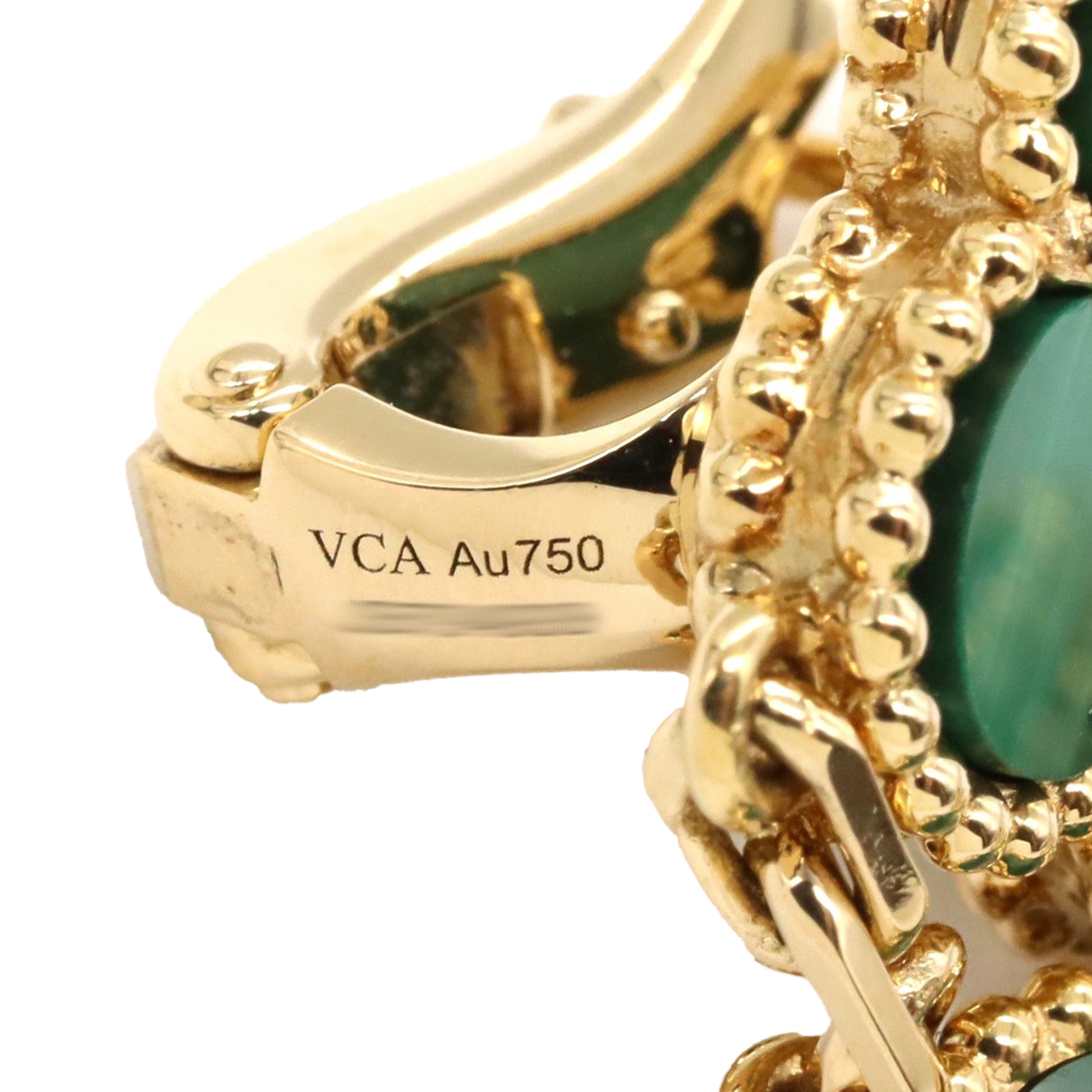 Van Cleef & Arpels 18K Yellow Gold and Malachite Magic Alhambra 3 Motif Earrings