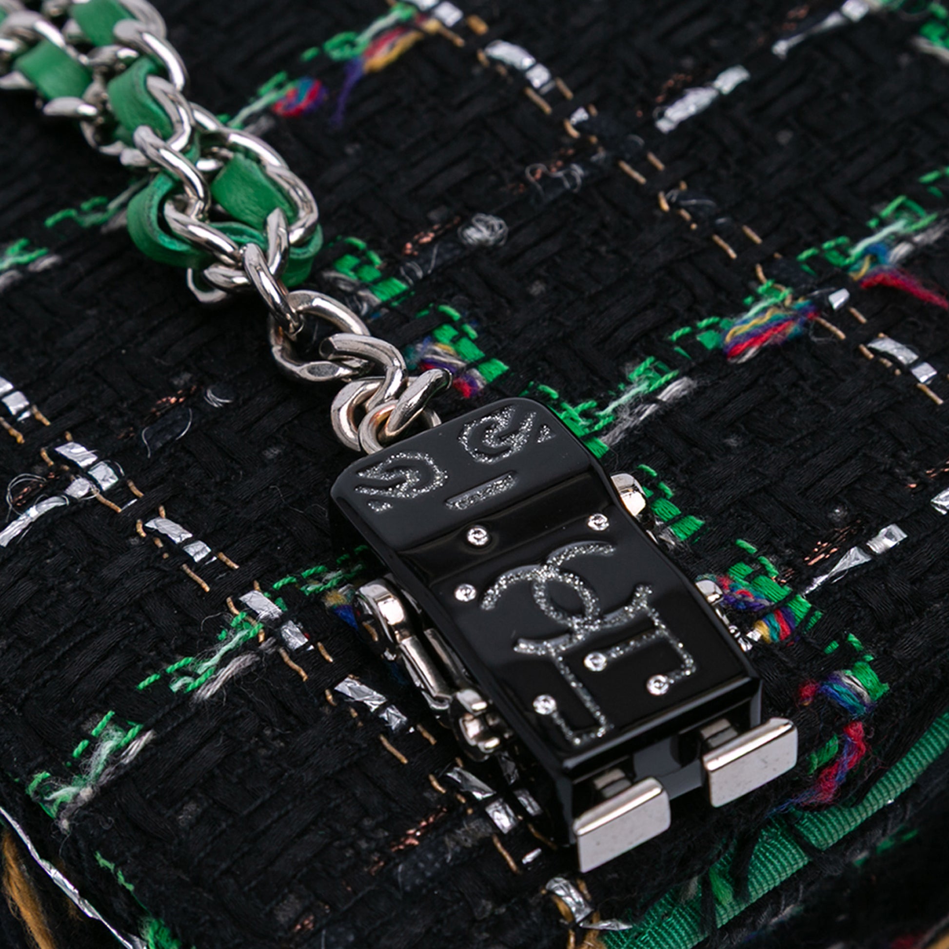 Chanel Quilted Boucle Tweed Robot Charm Wallet On Chain