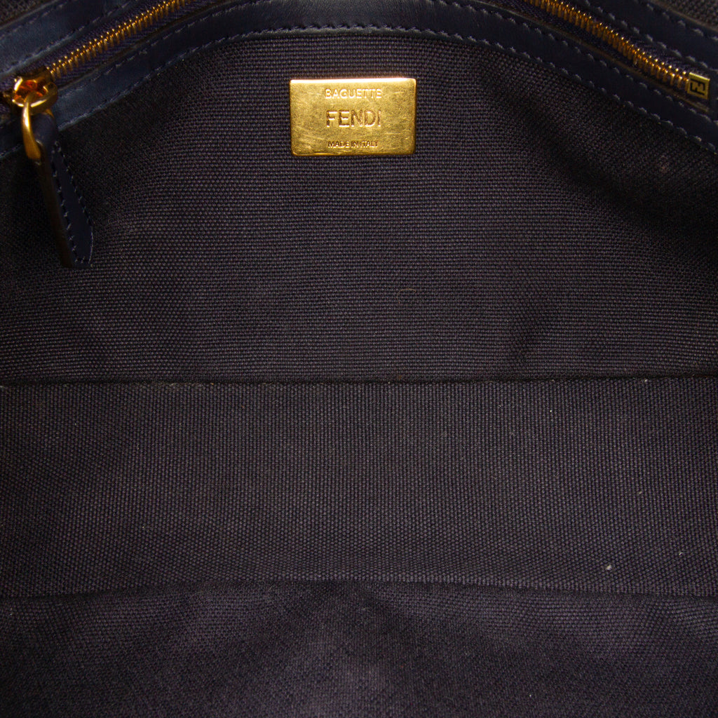 Fendi Zucca Embroidered Canvas Baguette Satchel