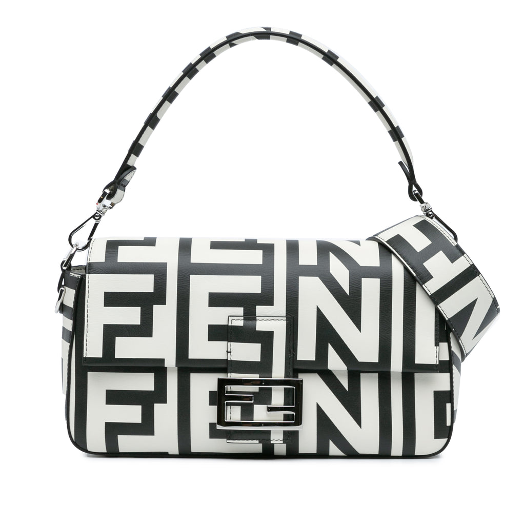 Fendi Marc Jacobs Nappa Vitello King Logo Print Phone Baguette Satchel