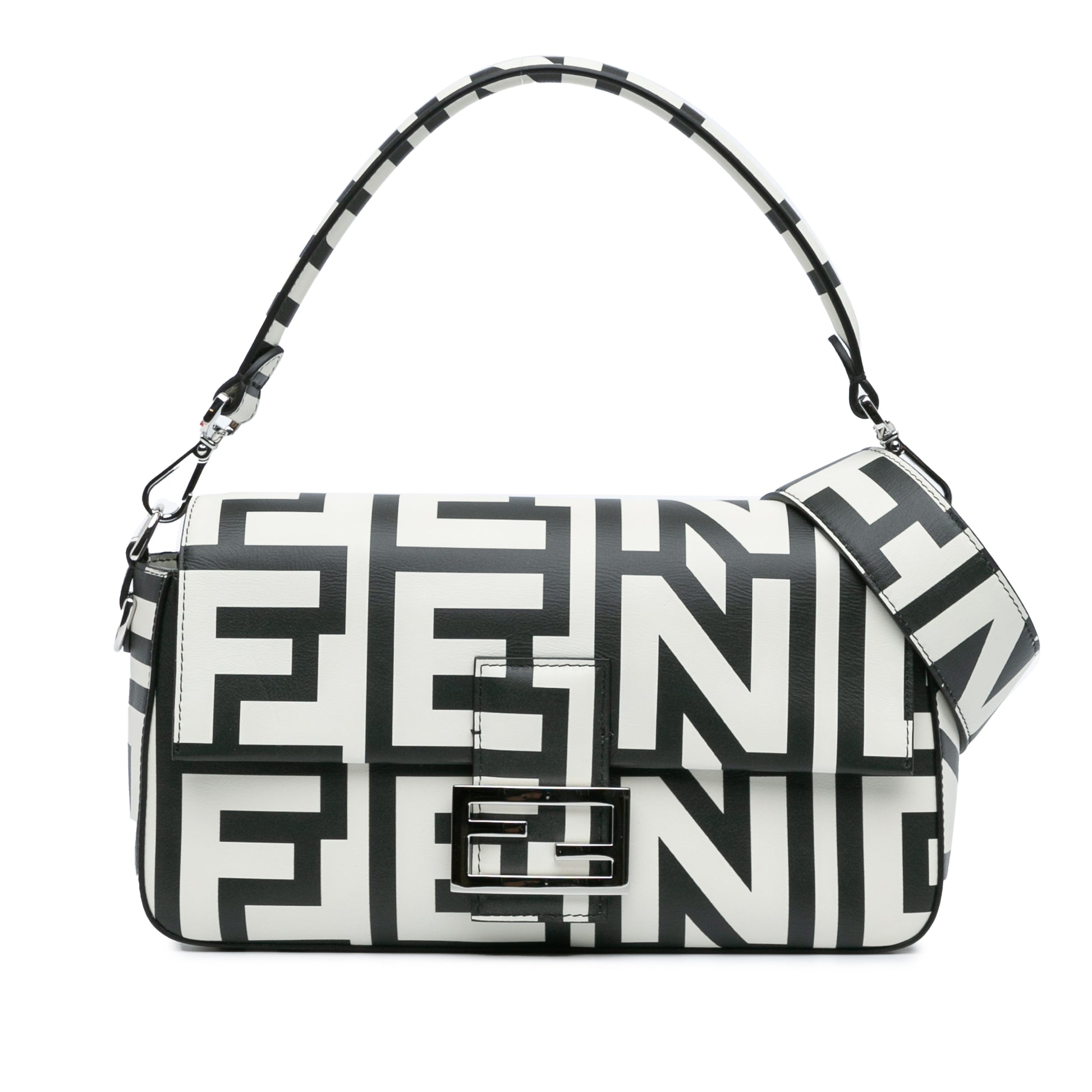 Fendi Marc Jacobs Nappa Vitello King Logo Print Phone Baguette Satchel