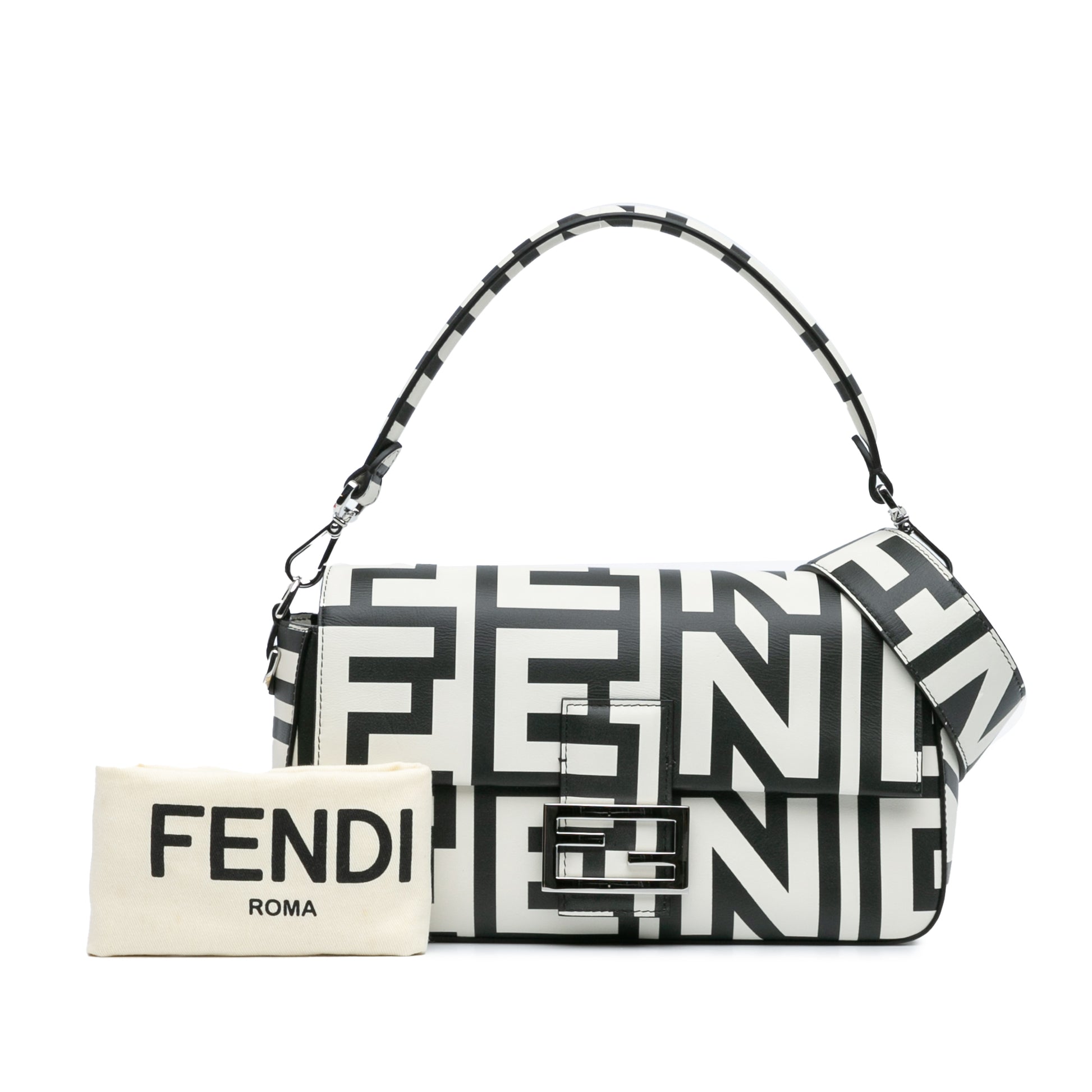 Fendi Marc Jacobs Nappa Vitello King Logo Print Phone Baguette Satchel