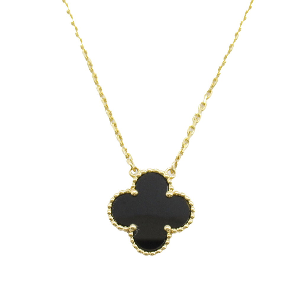 Van Cleef & Arpels 18K Yellow Gold and Onyx Vintage Alhambra Pendant Necklace