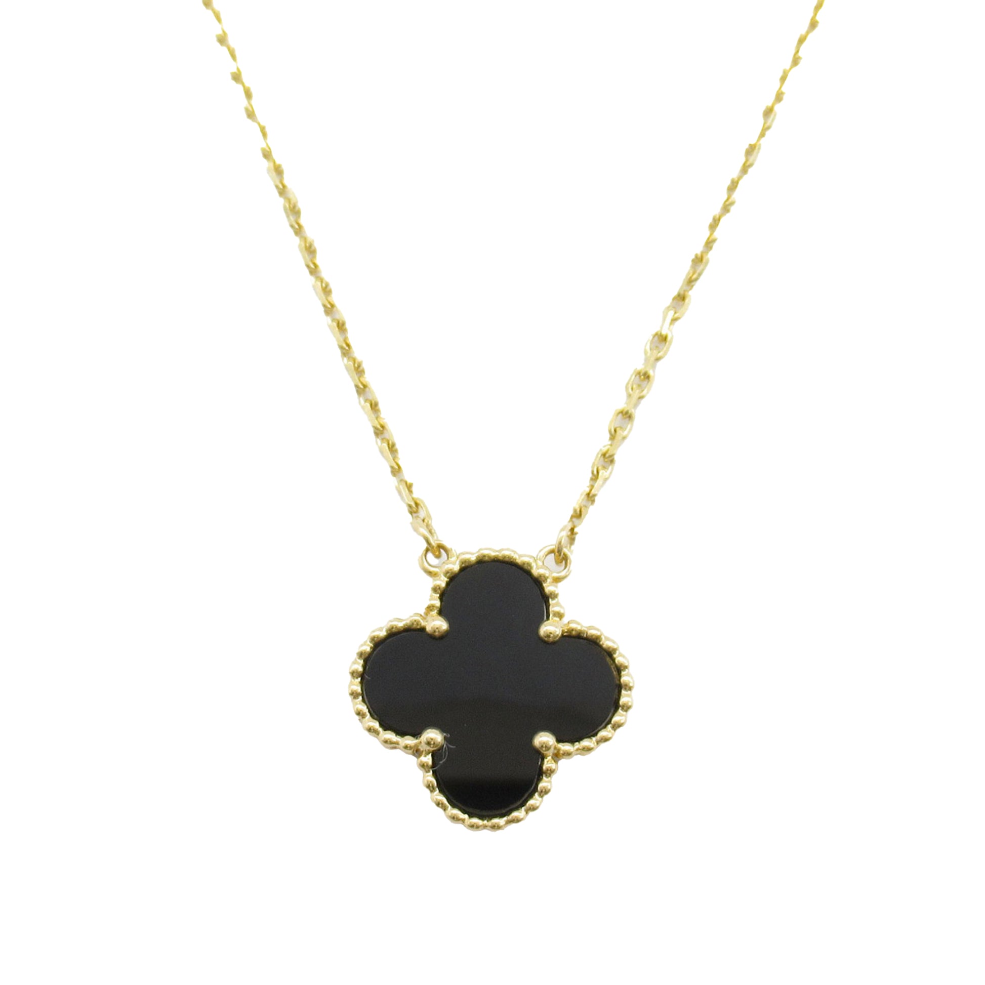 Van Cleef & Arpels 18K Yellow Gold and Onyx Vintage Alhambra Pendant Necklace
