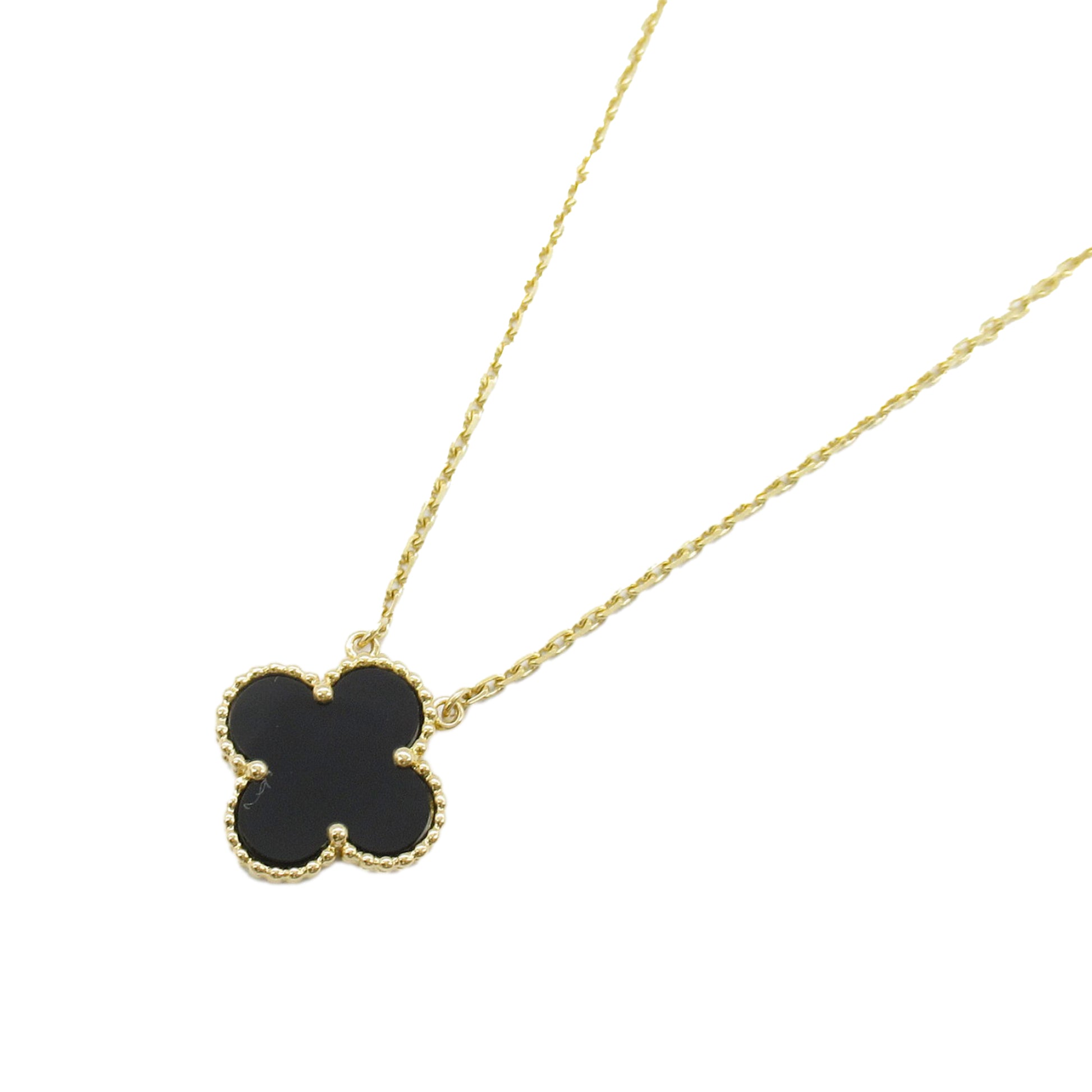Van Cleef & Arpels 18K Yellow Gold and Onyx Vintage Alhambra Pendant Necklace