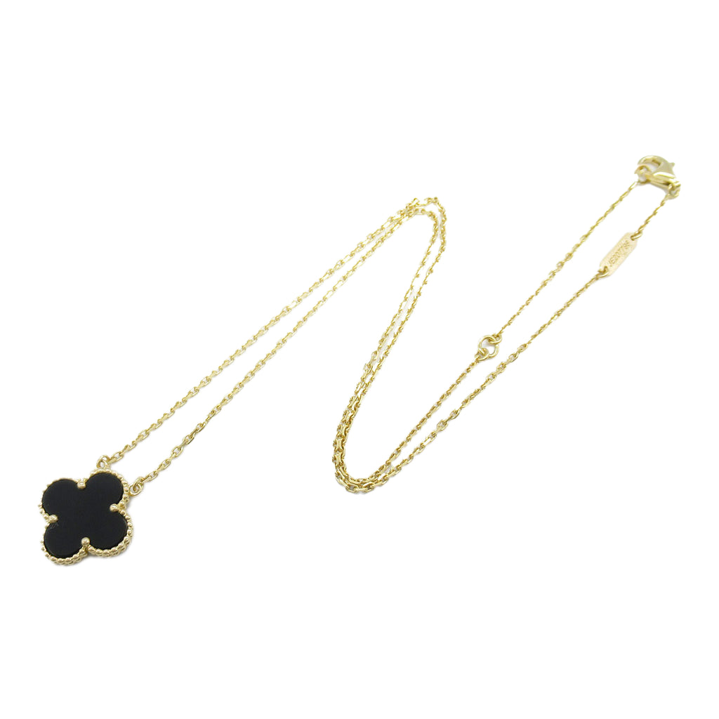 Van Cleef & Arpels 18K Yellow Gold and Onyx Vintage Alhambra Pendant Necklace