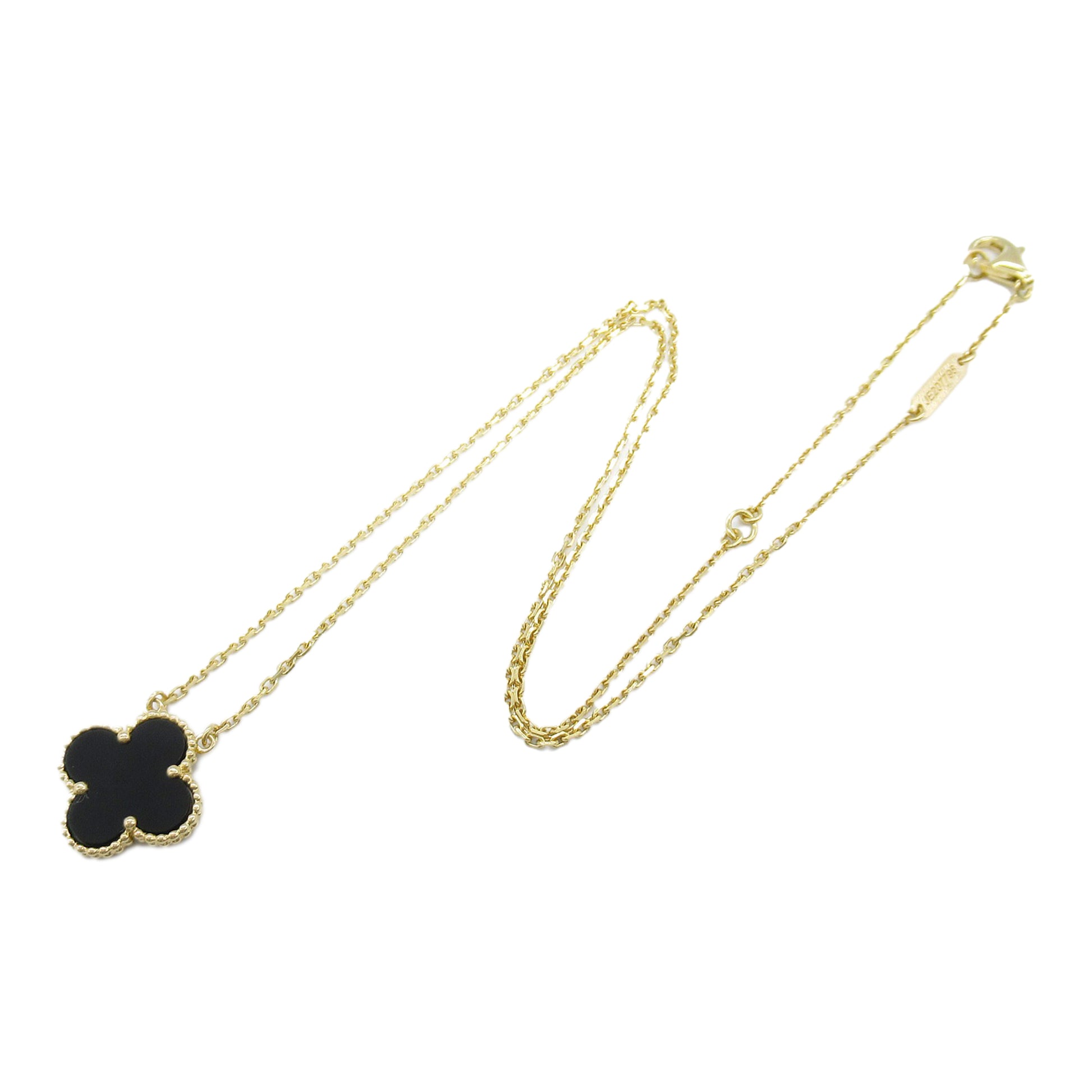 Van Cleef & Arpels 18K Yellow Gold and Onyx Vintage Alhambra Pendant Necklace