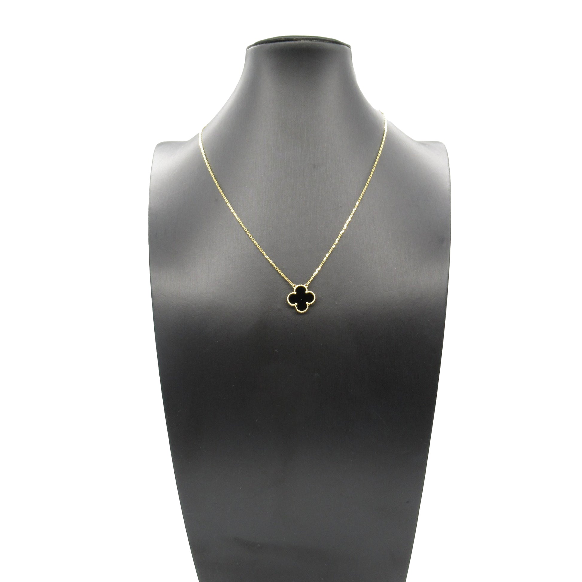 Van Cleef & Arpels 18K Yellow Gold and Onyx Vintage Alhambra Pendant Necklace