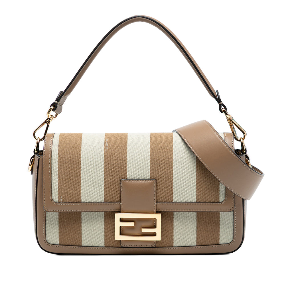 Fendi Pequin Canvas Baguette Satchel