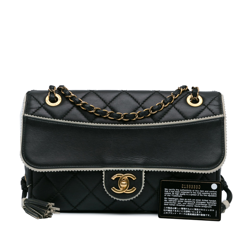 Chanel CC Quilted Lambskin Tassel and Border Embellished Flap