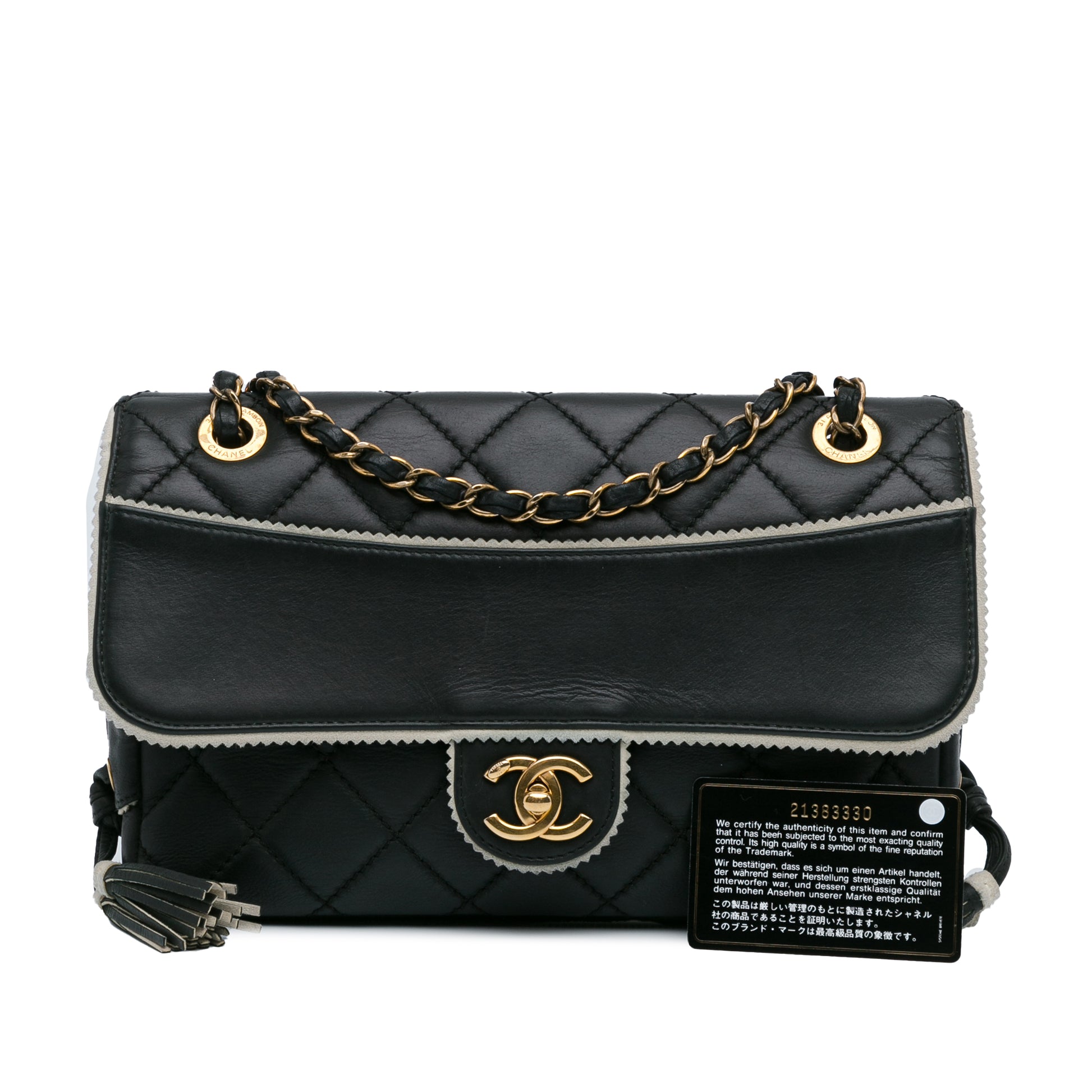 Chanel CC Quilted Lambskin Tassel and Border Embellished Flap