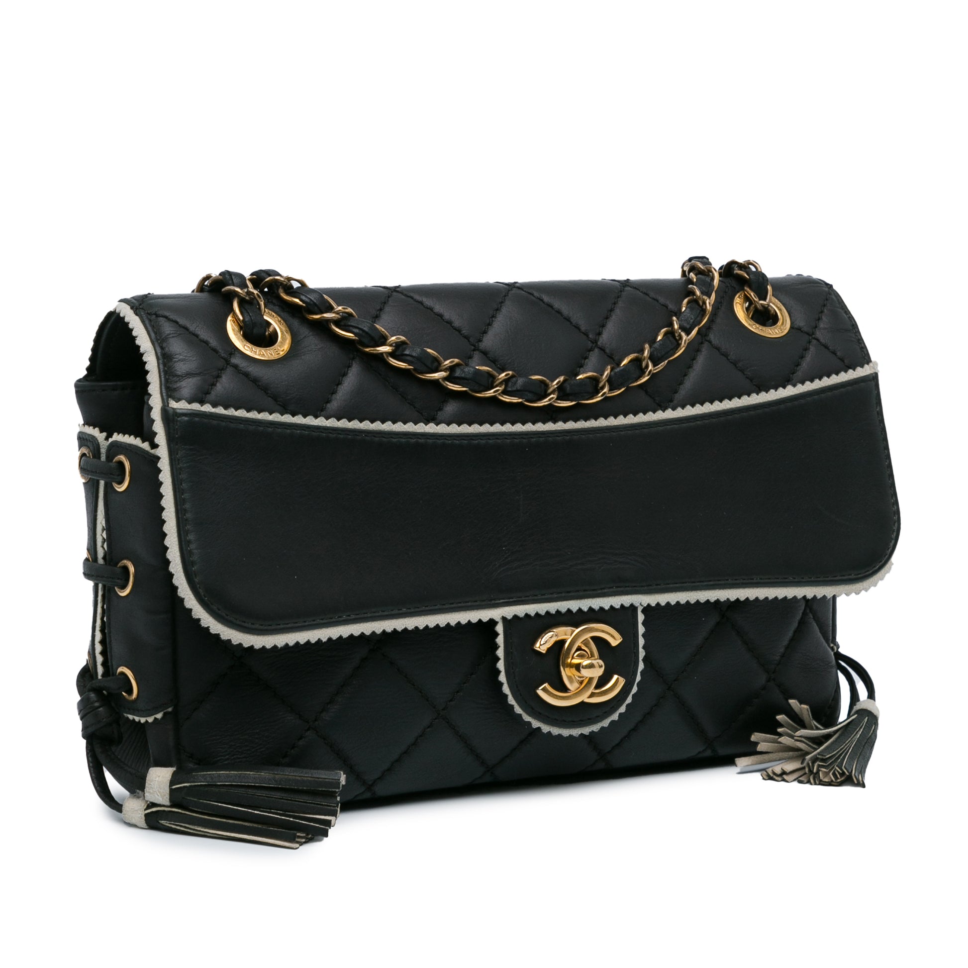 Chanel CC Quilted Lambskin Tassel and Border Embellished Flap