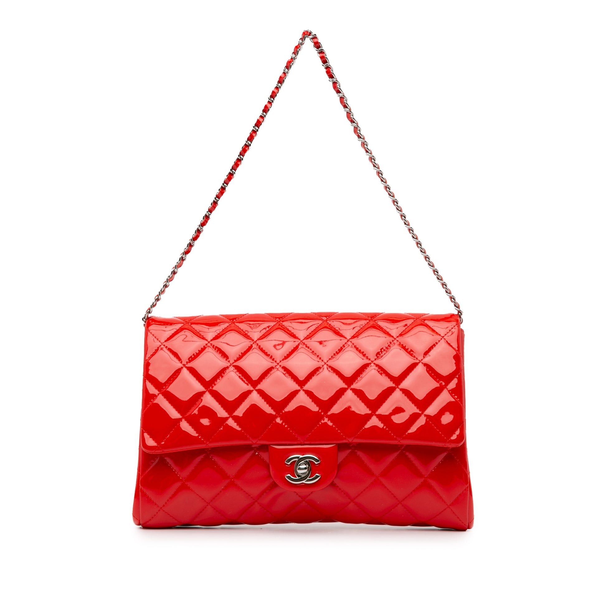Chanel CC Quilted Patent Clutch with Chain