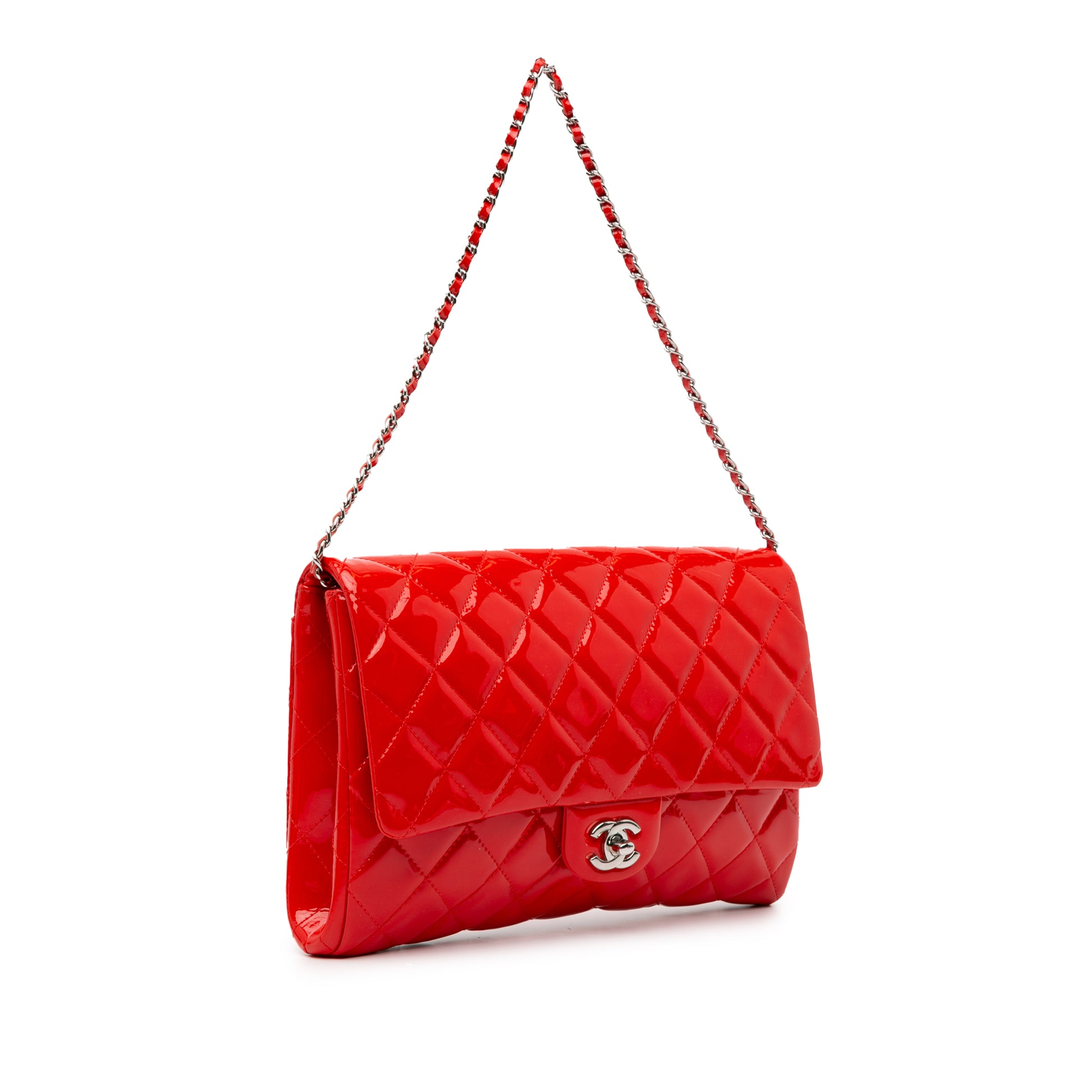 Chanel CC Quilted Patent Clutch with Chain