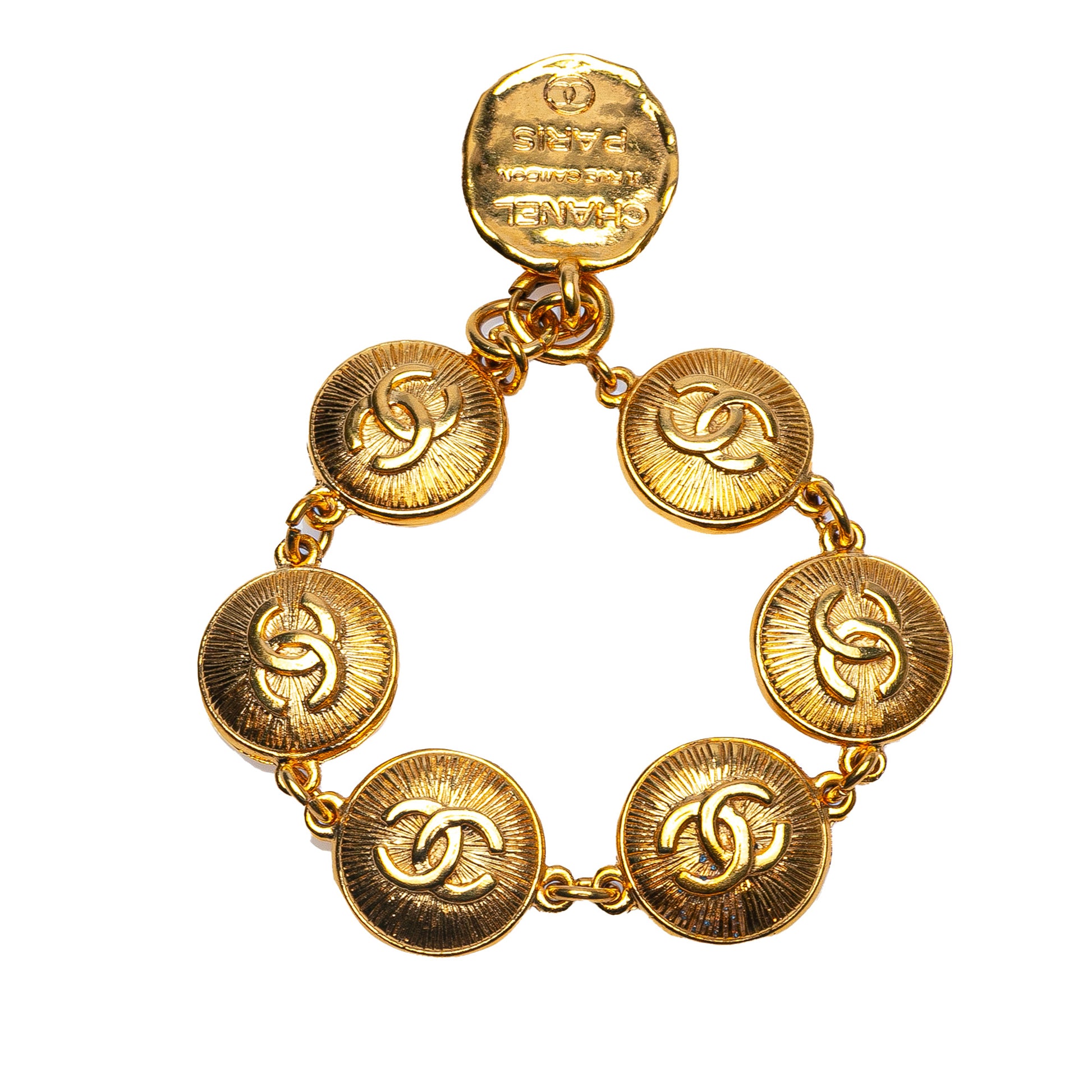 Chanel Gold Plated Rue Cambon CC Medallion Link Bracelet