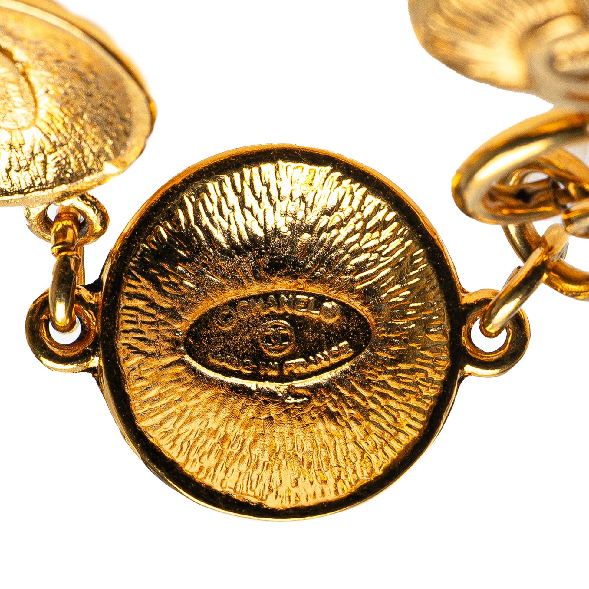 Chanel Gold Plated Rue Cambon CC Medallion Link Bracelet