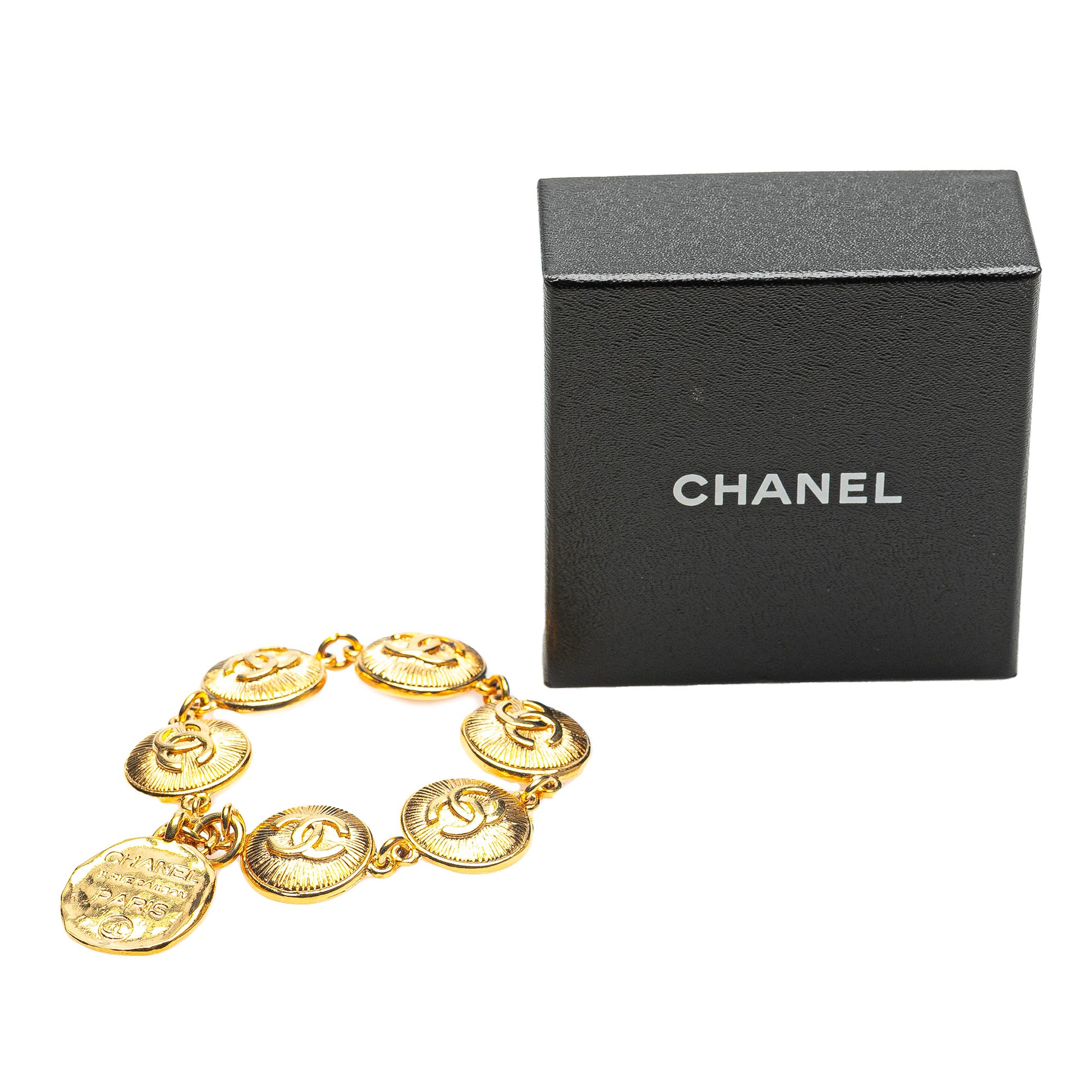 Chanel Gold Plated Rue Cambon CC Medallion Link Bracelet