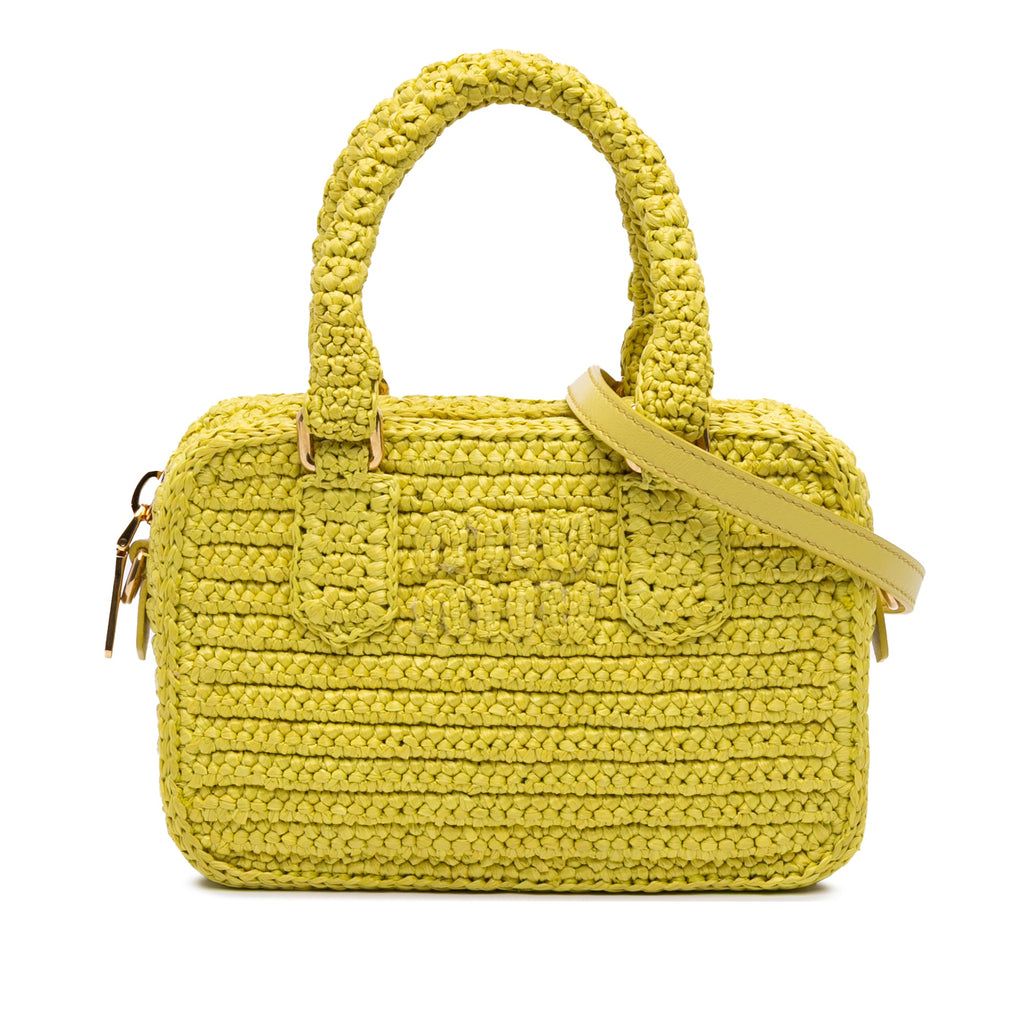 Miu Miu Raffia Crochet Arcadie Top Handle Bag