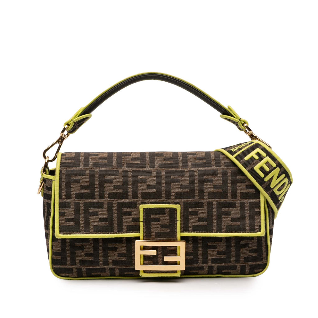 Fendi Zucca Embroidered Canvas Baguette Satchel