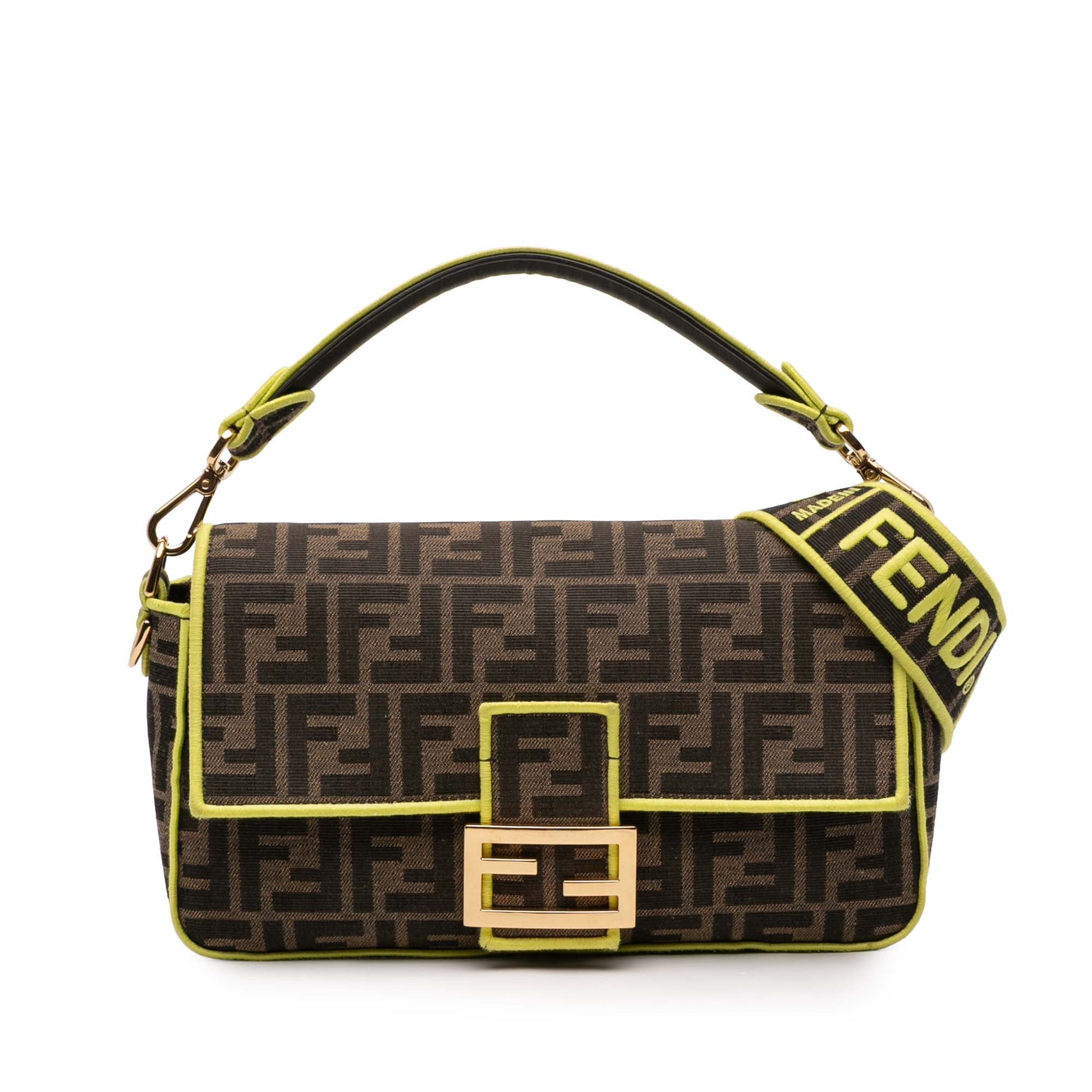 Fendi Zucca Embroidered Canvas Baguette Satchel