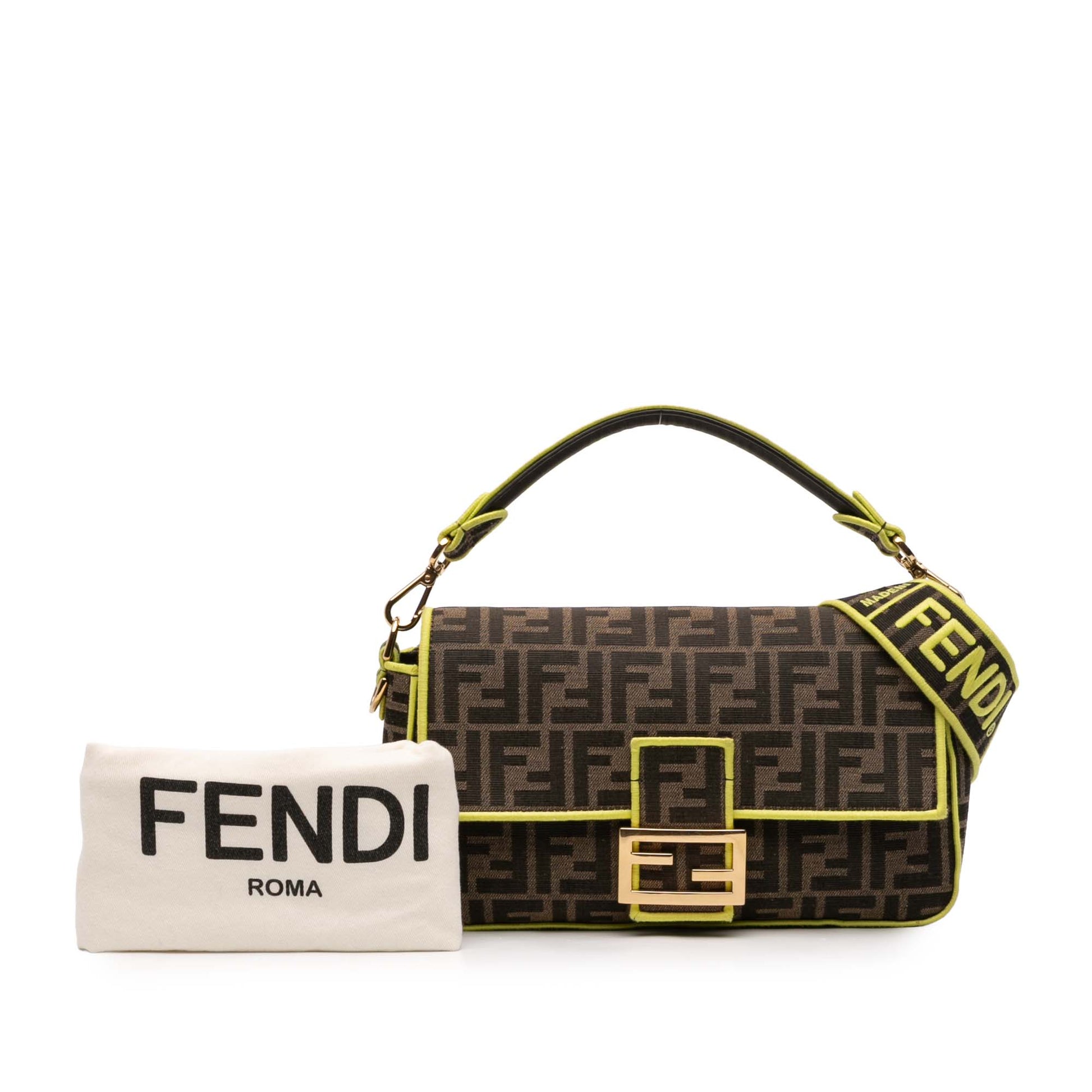 Fendi Zucca Embroidered Canvas Baguette Satchel