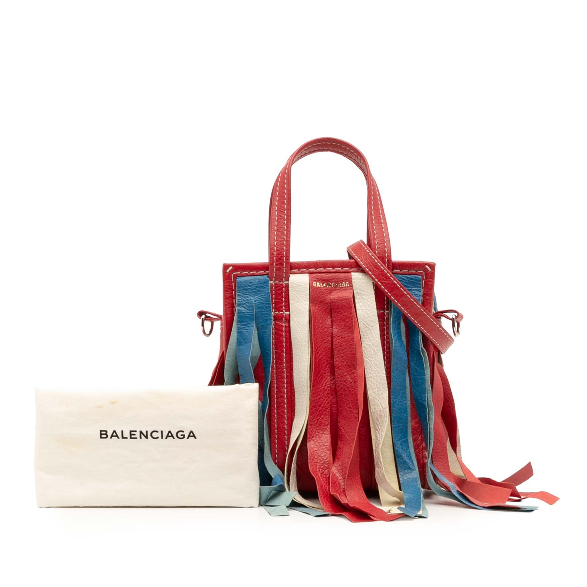 Balenciaga XXS Lambskin Fringe Bazar Shopper Satchel
