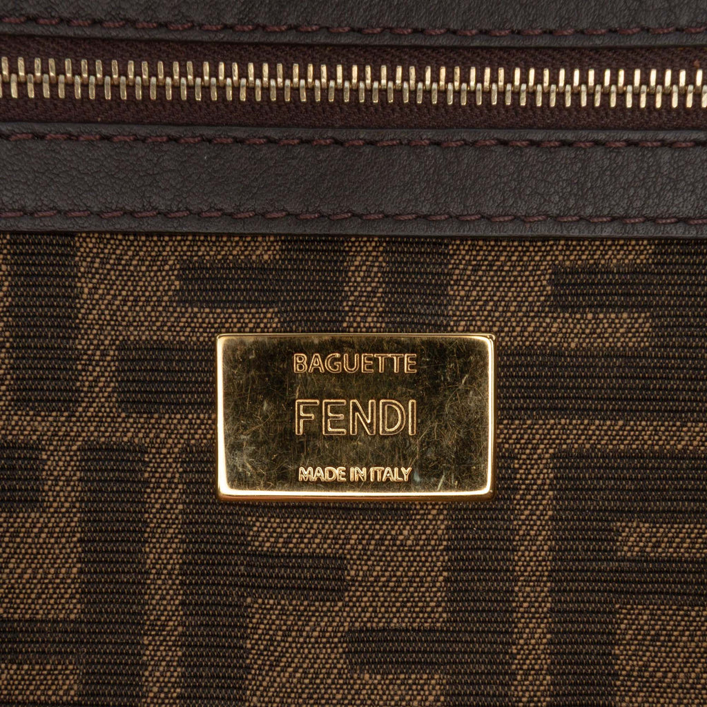 Fendi Zucca Embroidered Canvas Baguette Satchel