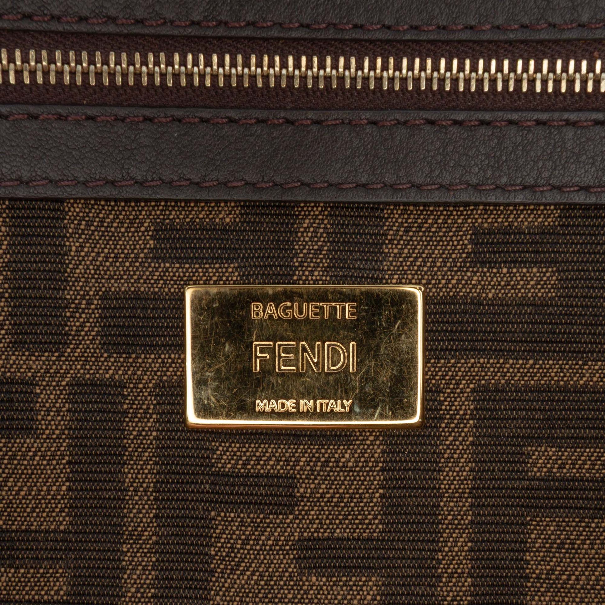 Fendi Zucca Embroidered Canvas Baguette Satchel