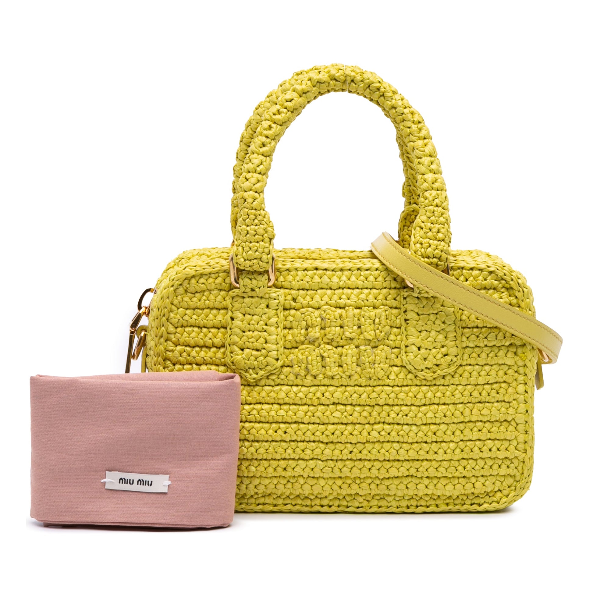 Miu Miu Raffia Crochet Arcadie Top Handle Bag